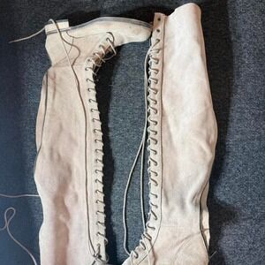Free People Joe Lace Up Over The Knee Suede Boots Beige Sand Size 37
